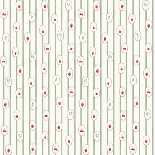 Tecido Berries listra com berries verde