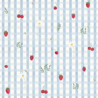 Tecido Berries xadrez com berries azul