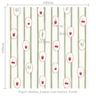 Papel de parede Berries listra com berries verde