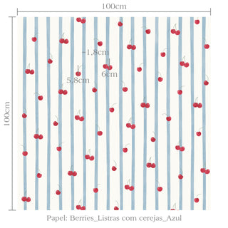 Papel de parede Berries listra com cerejas azul
