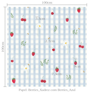 Papel de parede Berries xadrez com berries azul