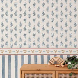 Papel de parede Cashmere azul com listra