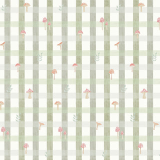 Papel de parede Cogumelos xadrez verde com cogumelos