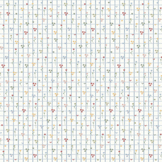 Papel de parede Collab Tom + Coisas da Lu xadrez azul com flores