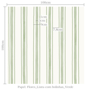 Papel de parede Flores listra com bolinhas verde
