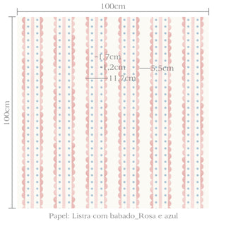 Papel de parede listra com babado rosa e azul