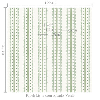 Papel de parede listra com babado verde
