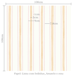 Papel de parede listra com bolinhas rosa e amarelo