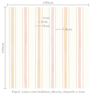 Papel de parede listra com bolinhas mescla rosa e amarelo