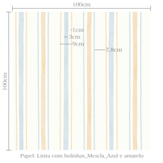 Papel de parede listra com bolinhas mescla azul e amarelo