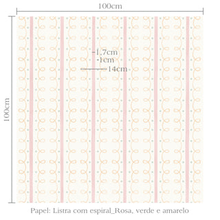 Papel de parede listra com espiral rosa, verde e amarelo