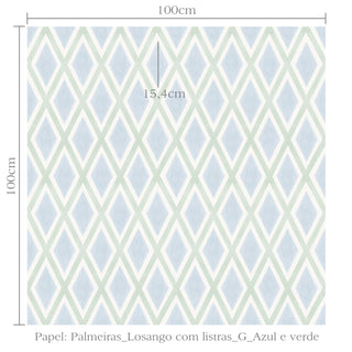 Papel de parede Palmeiras losangos com listras grande azul e verde