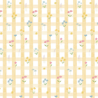 Papel de parede Primavera xadrez com flores amarelo