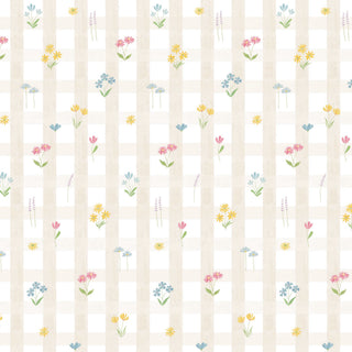Papel de parede Primavera xadrez com flores bege