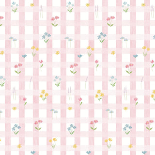 Papel de parede Primavera xadrez com flores rosa