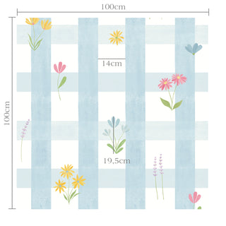 Papel de parede Primavera xadrez com flores azul