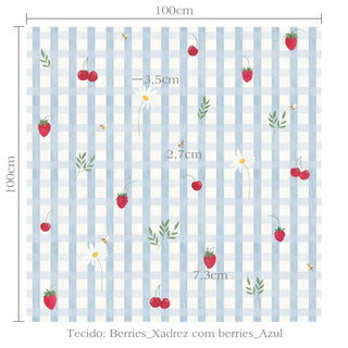 Tecido Berries xadrez com berries azul