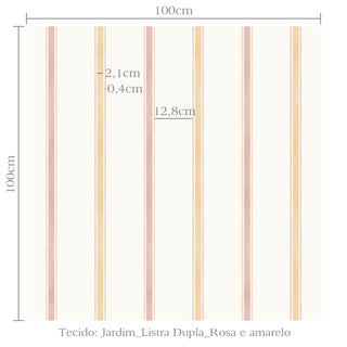Tecido Jardim listra dupla rosa e amarelo