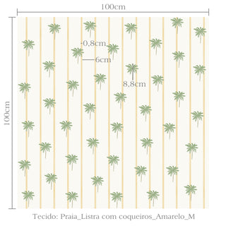 Tecido Praia listra com coqueiros amarelo M