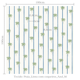 Tecido Praia listra com coqueiros azul M