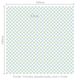 Tecido Veículos quadriculado azul e verde