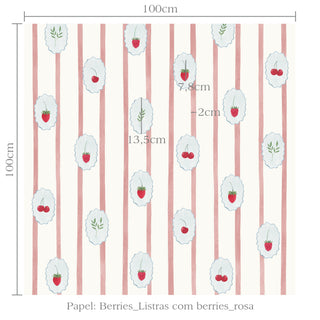 Papel de parede Berries listra com berries rosa